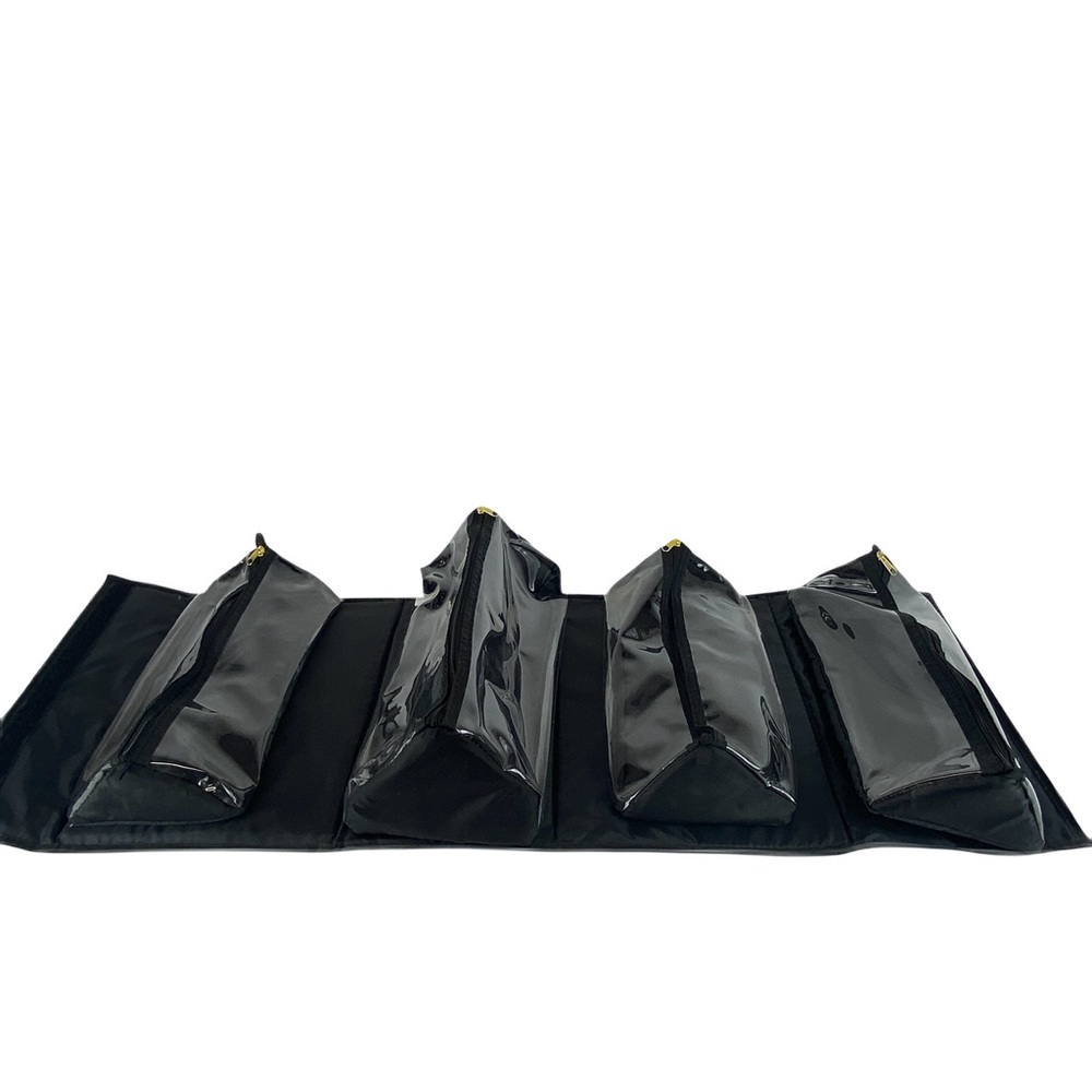 Roll-up hanging cosmetic toiletry organizer 4 zip pouches, padded, carry handle - Picture 6 of 12